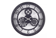 Часы настенные 3204-001 круглые диаметр 32 см Скелетон металл + матовое стекло, черные, Рубин