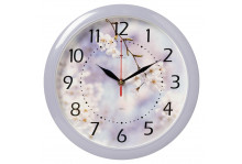 Часы настенные 6026-037 круглые, диаметр 29 см, Цветы, пластик, сиреневый, Рубин