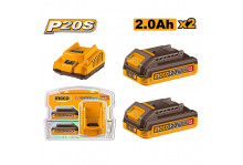 Зарядное устройство + аккумулятор 2шт 2 А для марки Ingco 20 В, Ingco