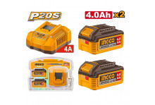 Зарядное устройство + аккумулятор 2шт, 4А для марки Ingco, 20 В, Ingco