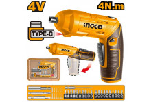 Отвертка  аккумуляторная 4.0В индикаторная, 0-240 об/мин, 4,0Нм, реверс, набор бит, вес 0,5кг, кейс, Ingco