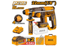 Перфоратор аккумуляторный 20 В горизонтальный двигатель, 0-1100 об.мин., 2,5 Дж, 0-5000 уд.мин., кейс, Ingco