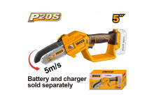 Пила цепная аккумуляторная 20В, длина шины 130мм, 5", цепь 32, шаг 1/4, без аккумулятора, вес 1,3кг, Ingco