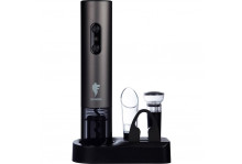 Штопор электрический, работа от аккумулятора, нож для фольги, насадка для розлива вина, пробка, подставка, черный, Leonord