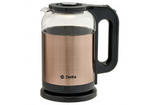Чайник электрический 1.8 л 1500 Вт диск, стекло/нержавеющая сталь, LED подсветка, золотой, Delta