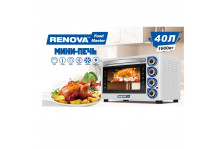 Духовка электрическая 40 л 1600 Вт таймер 120 минут, 4 режима, конвекция, гриль, подсветка, белый, Renova
