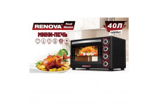 Духовка электрическая 40 л 1600 Вт, таймер 120 минут, 4 режима, конвекция, гриль, подсветка, черный, Renova
