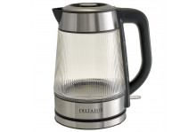 Чайник электрический 1.7 л 2200 Вт диск, стекло рифленое, съемный фильтр, съемная крышка, LED подсветка, Delta Lux
