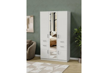 Шкаф шк-3/4 для одежды белья 3-х дверный с зеркалом с ящиками 1200х2100х520 белый лдсп Феникс