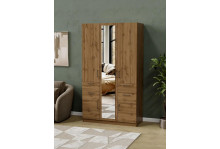 Шкаф шк-3/4 для одежды белья 3-х дверный с зеркалом с ящиками 1200х2100х520 дуб вотан лдсп Феникс