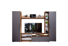 Стеллаж под тв Эверс 3000х2100х420 дуб крафт золотой серый графит лдсп Дзергаз